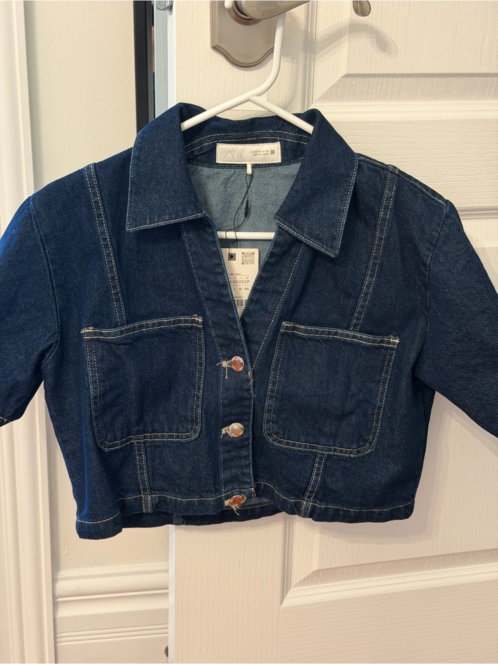 ZARA Dark Blue Denim Cropped Button-Front